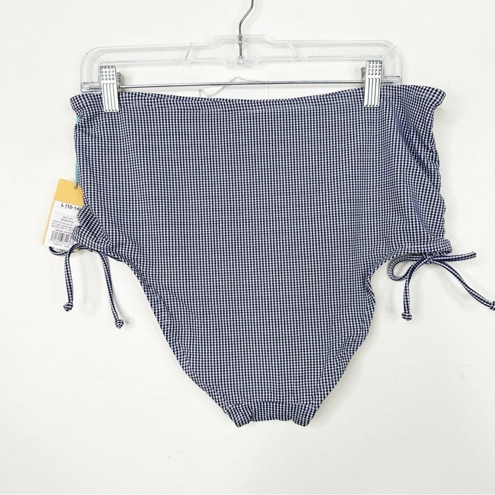 NWT KONA SOL | Gingham Side Cinch High Waist Bikini Bottom‎ Sz. Large